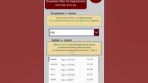 Power Apps Dropdown Filter fra Valgkolonne