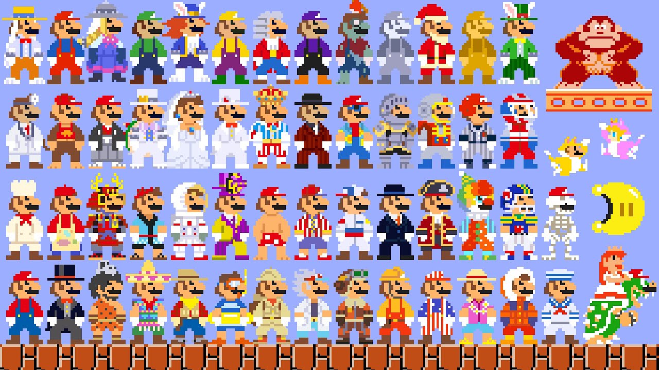Super Mario Odyssey - All 8-Bit Mario Costumes & Hats (DLC Included ...