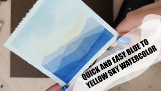 Quick and easy blue to yellow sky watercolor with mountains!