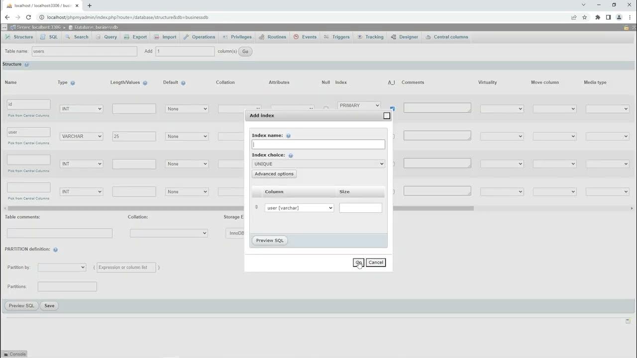 PHPMyAdmin create a table easy - YouTube