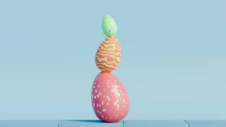 Looped Colorful Easter Eggs Rolling and Balancing on Blue Background - Satisfying Video
