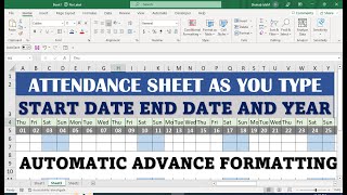 how to make automated attendance sheet in excel between Month Date