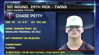 Coverage Of Chase Petty Being Selected By The Minnesota Twins No. 26 Overall In The 2021 MLB Draft