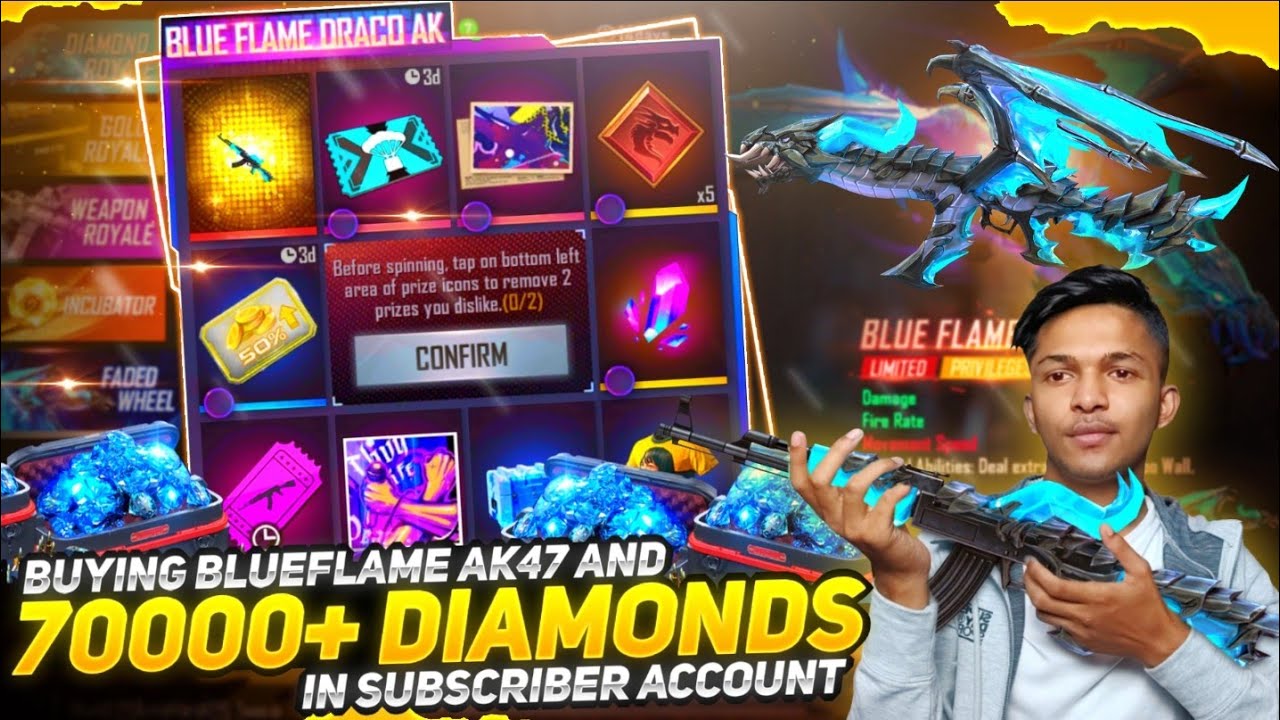 New Faded Wheel I Got Blue Flame Draco AK Gun Skin In Subscriber Account At Garena Free Fire 2020