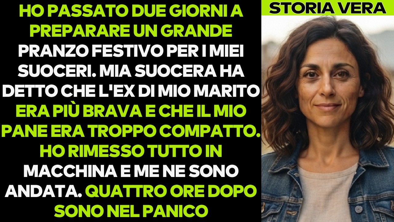"Cinquanta minuti dopo ero fuori dal loro vialetto, con ogni singolo piatto ancora in macchina. Mio marito è apparso sulla porta di mia madre col cappotto messo a metà. Poi il telefono ha...