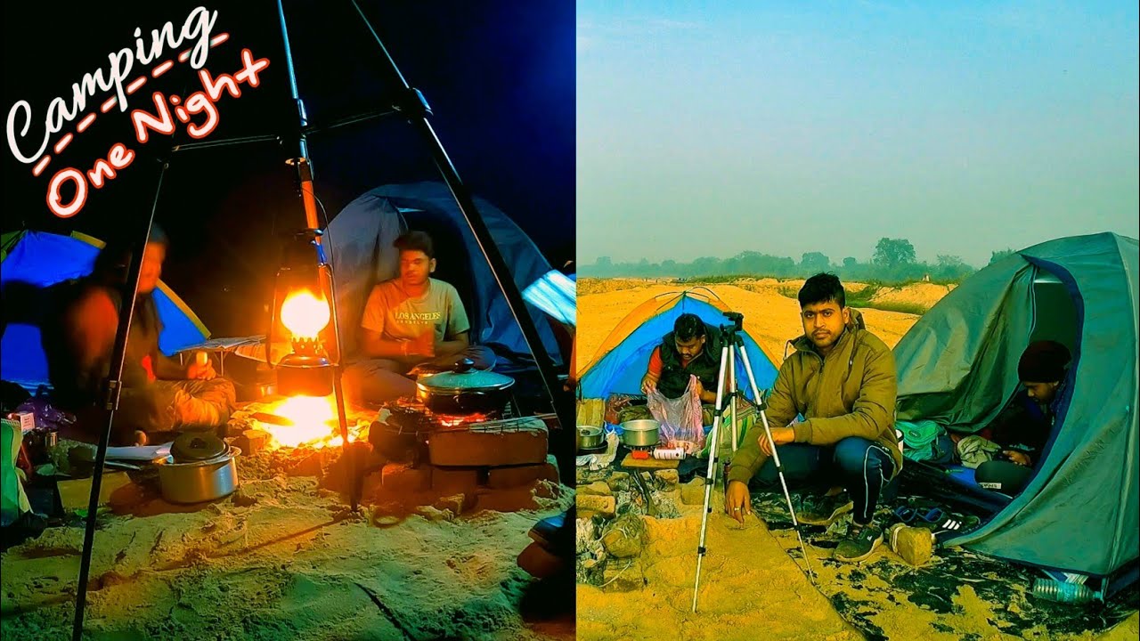 CAMPING ONE NIGHT CHALLENGE BONFIRE BESIDE RIVER WEST BENGAL IN