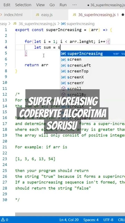 Super Increasing CoderByte Algoritma Sorusu ve JavaScript Çözümü - YouTube