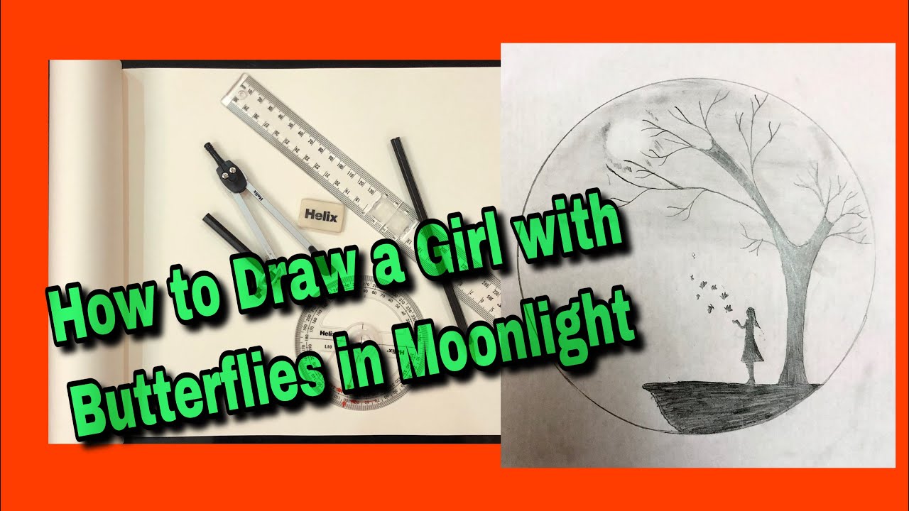How to draw a Girl with Butterflies in Moonlight YouTube