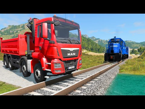 Cars vs Portal Trap with Flatbed Trailer Tractor Rescue - Cars vs Deep Water - BeamNG.Drive