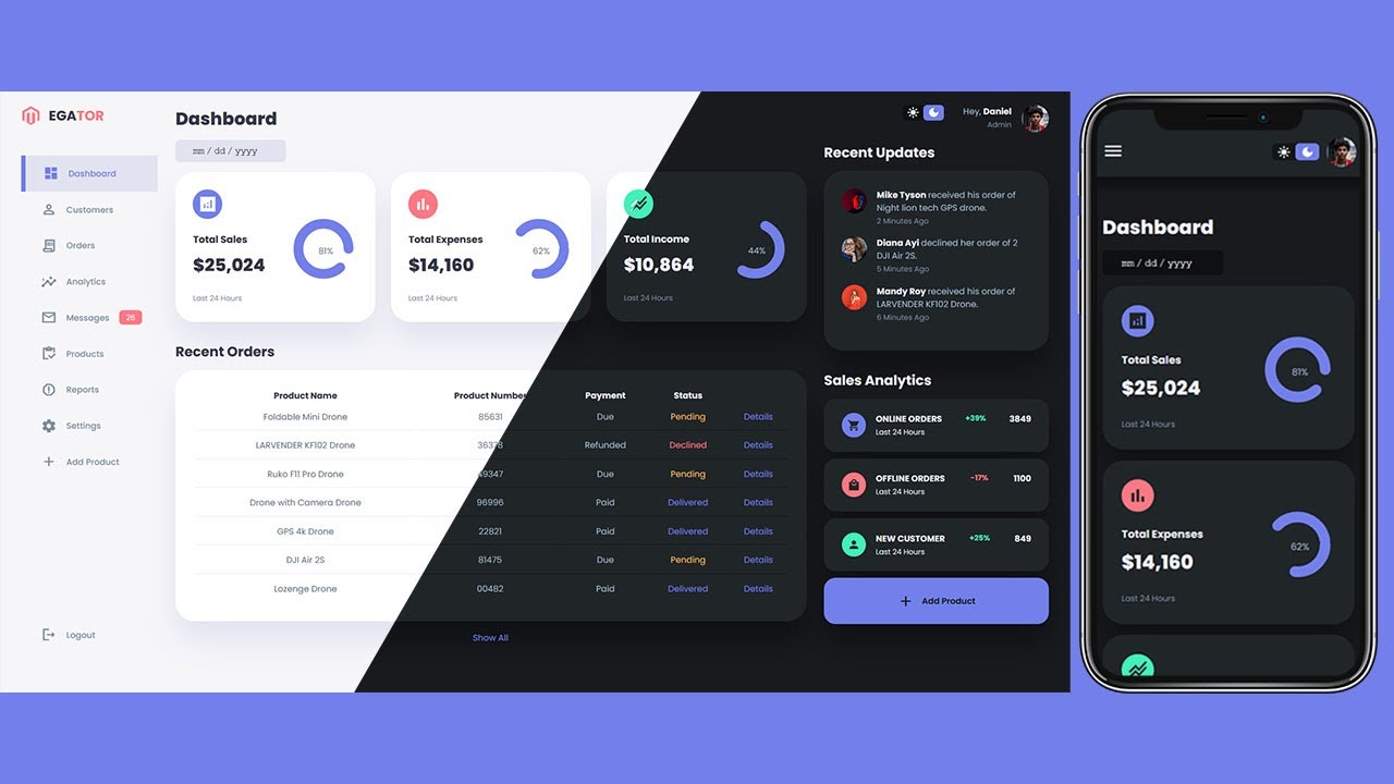 คำ สั่ง css  2022 New  Responsive Admin Dashboard Using HTML CSS \u0026 JavaScript with Light \u0026 Dark Mode