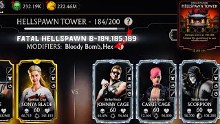 Fatal Hellspawn Tower Hard Battle 184, 185 & 189 Gameplay MK Mobile