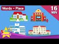 Kids vocabulary Theme "Place" - House, Fire Station, Hospital, School - Words Theme collection