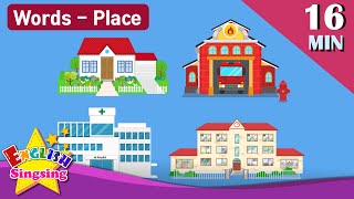 Kids vocabulary Theme "Place" - House, Fire Station, Hospital, School - Words Theme collection