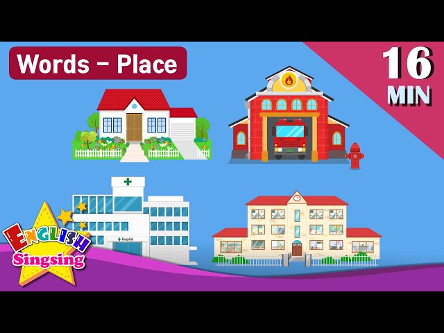 Kids vocabulary Theme "Place" - House, Fire Station, Hospital, School 
- Words Theme collection