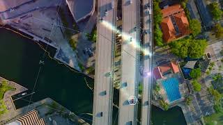 Autonomous cars communicate with digital data and gps tracking on bridge showing self driving