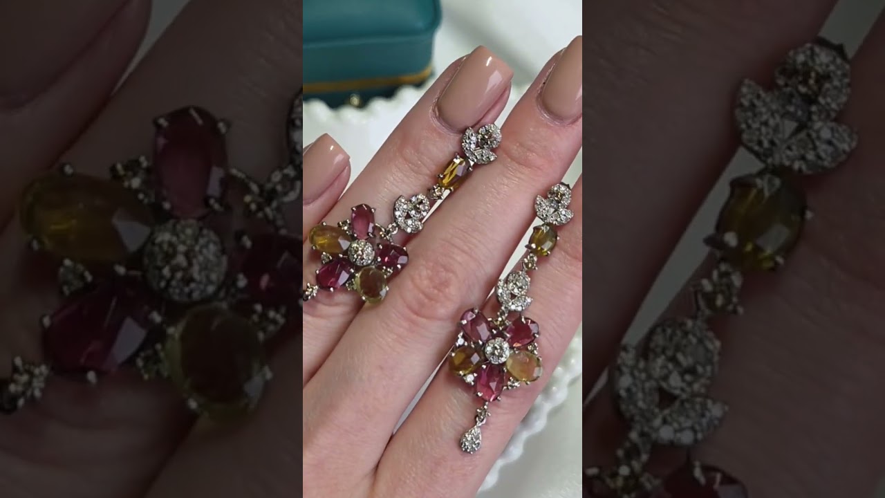 Telegram +79038171153 💎Серьги с турмалинами и бриллиантами цена 42800 ₽ длина 5 см вес 3,5 г