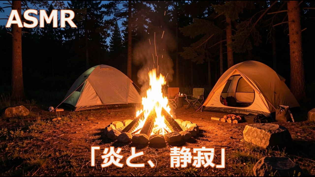 【睡眠用ASMR】夜のキャンプ場。テントの横で燃える焚き火の音（30分眠れる環境音）