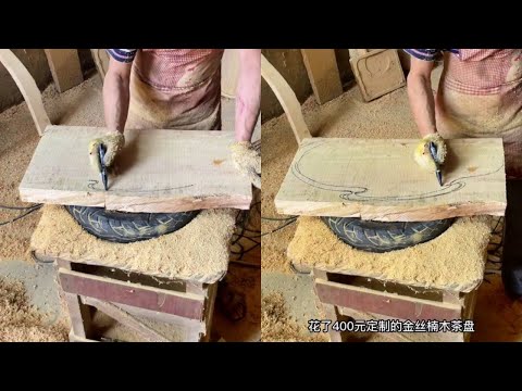 Video Solid wood tea tray hand-carved wood carving... - youtube
