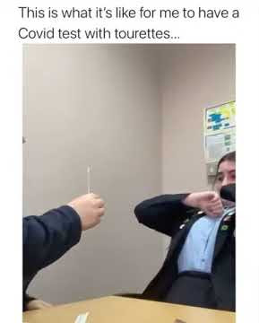 Girl trying to do Covid test with tourettes