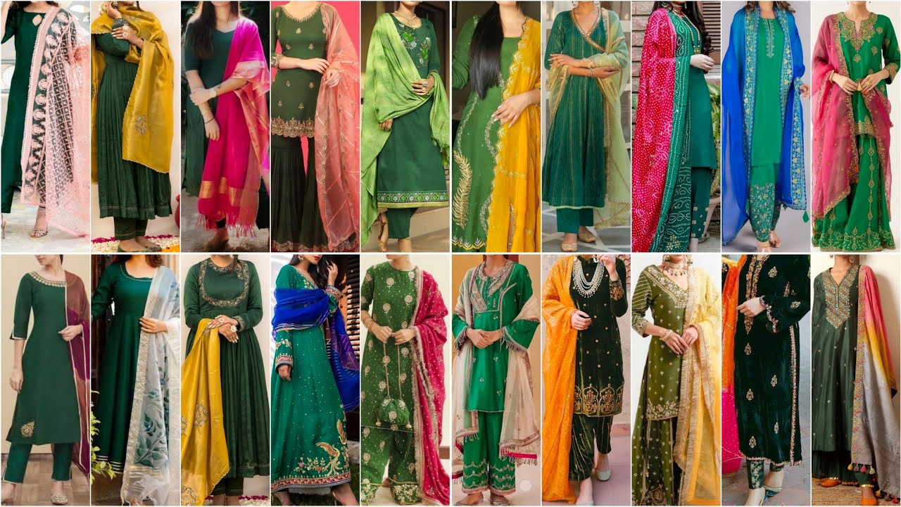 green dress matching dupatta Sage Green Organza Suit Set - Hand Embroidered