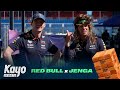 You look ridiculous  max verstappen  sergio perez play giant jenga  red bull  f1  kayo sports