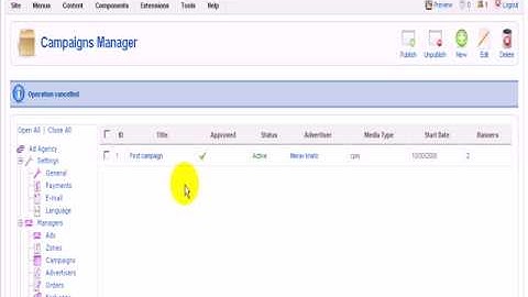 How to add an advertising campaign in Joomla 1.5 using iJoomla Ad Agency