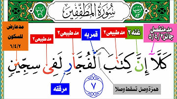 استخراج احكام التجويد سورة المطففين جزء عم الأيات من (٧) إلى (١٣)