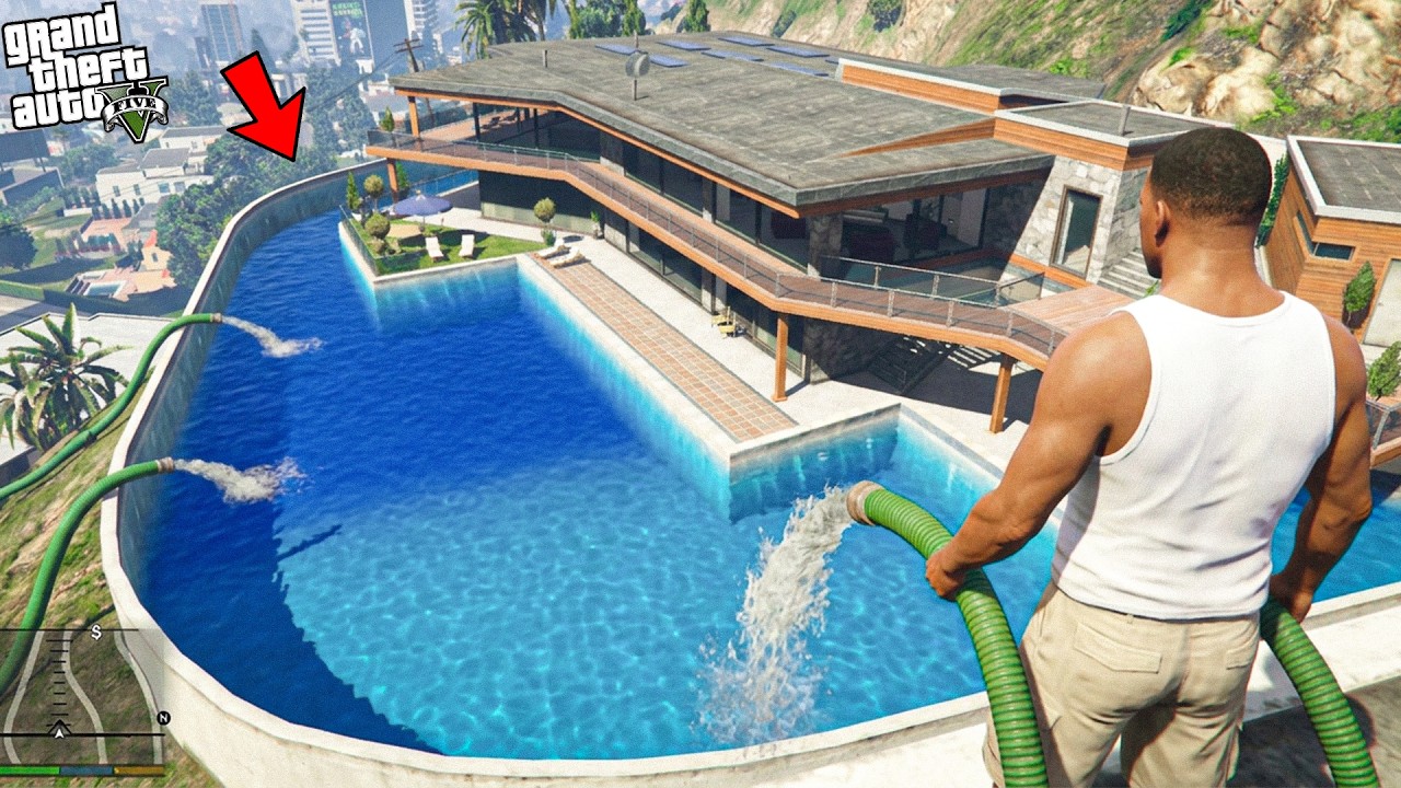 Franklin Started The Biggest Swimming Pool Project Outside His House In Gta 5 ! (GTA 5 mods)