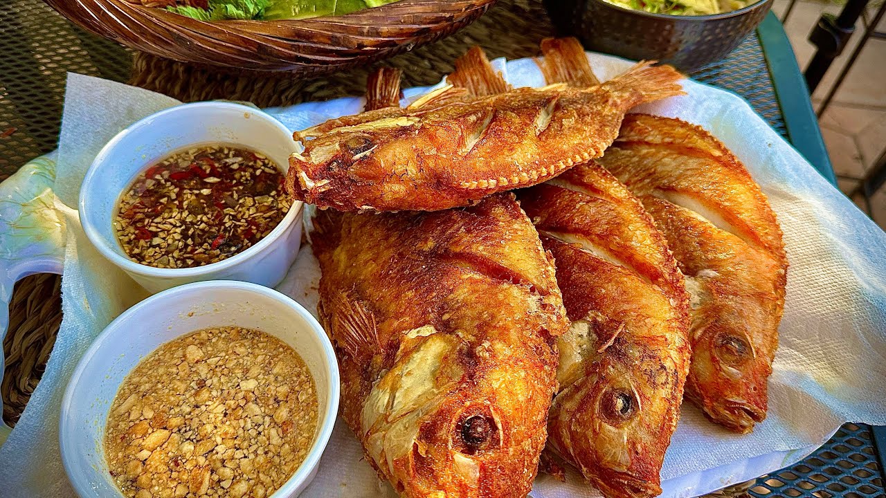 Fried red tilapia with Cambodian tamarind sauce YouTube