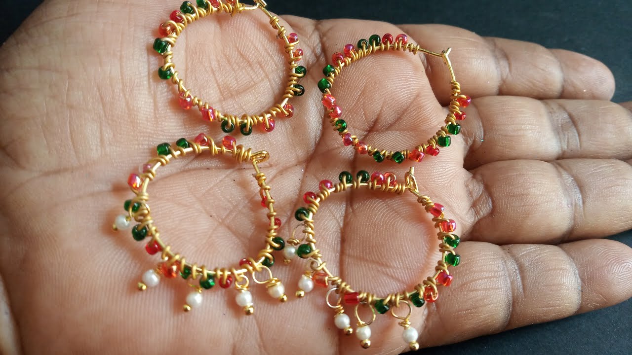 DIY || How to make Ring type earrings at home with Beads and Loreals ...