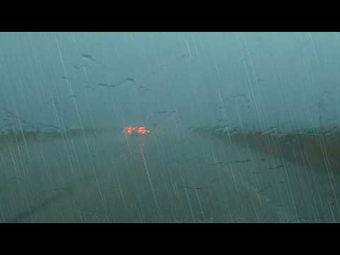 Heavy Rain Driving Flooded Highway Roads Torrential Rainstorm