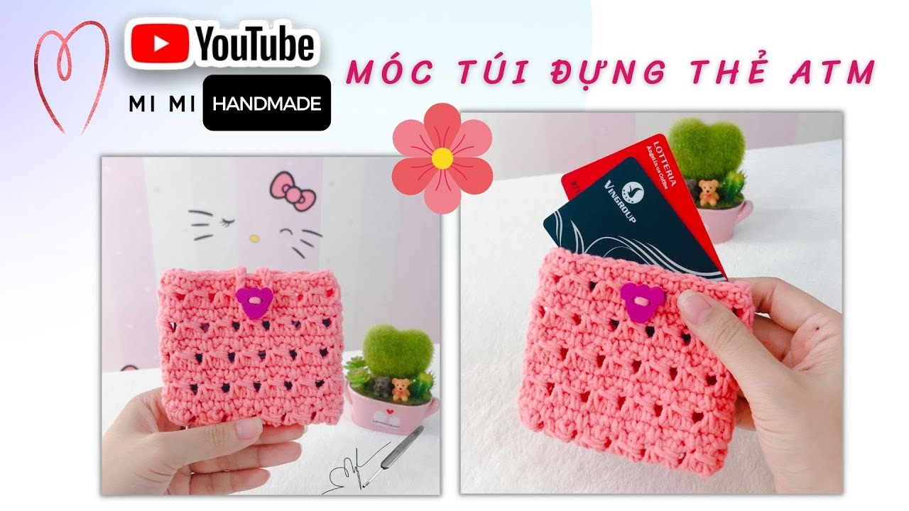 Móc Túi Đựng Thẻ ATM Hoạ Tiết Lưới Ô Vuông Xương Cá 🗂️ | Crochet Card Holder | Mimi Handmade