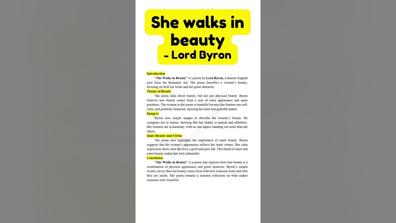 She walks in beauty- Lord Byron | Instant Essay for Exam success #shorts #trending@ARsummaryguidance