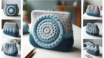 CROCHET POUCH WITH COOL BLUE AND GREY COLOR COMBINATION - Crochet Ideas