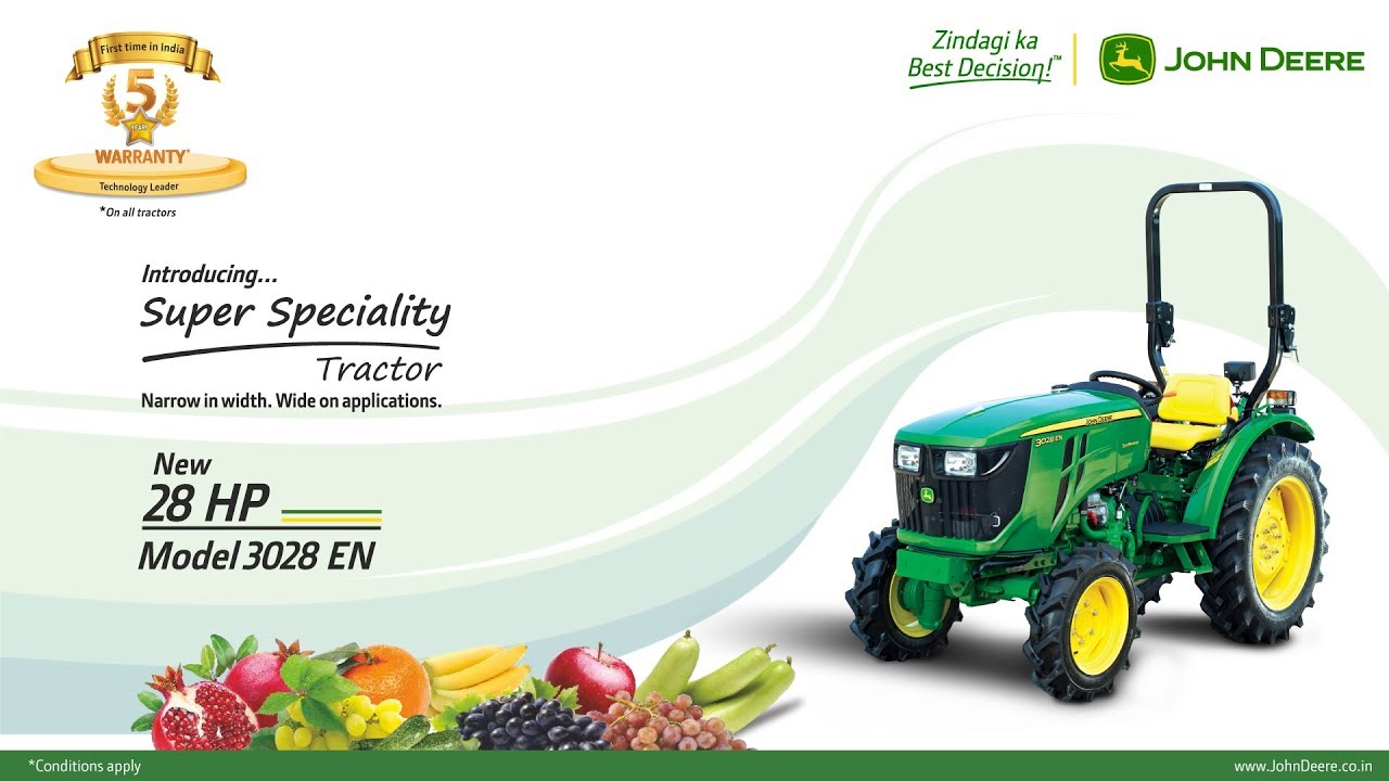 New 3028 EN 28 HP Super Speciality 4wd Tractor John Deere YouTube