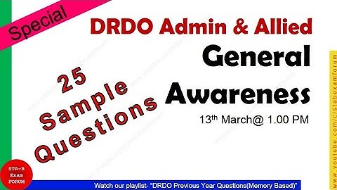 DRDO Admin and Allied | 25 sample questions | General Awareness