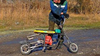 A Monster Chainsaw Scooter ￼🚀 Surprised me greatly 😨￼ a Handmade Snowmobile !