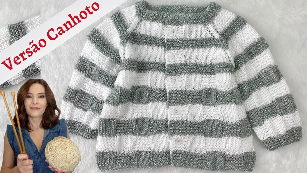 (CANHOTO) CASAQUINHO EM TRICÔ- PONTO TIJOLINHO-18 A 24 MESES