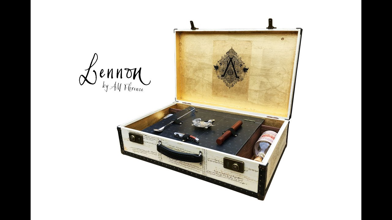 Lennon Portable Cocktail Bar Liquor Cabinet Suitcase Handmade in London by amflorence