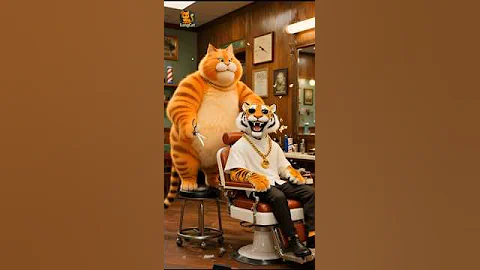 Watch the video about Chubby orange cat barber hair cut to tiger gangster🐯#funny #cat#fat #kitten #animals #baby #poorcat