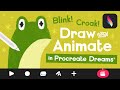 Draw  animate in procreate dreams croaking blinking frog animation tutorial
