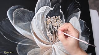 : Transparent Flower on Black Background / Acrylic Painting Step by Step #211