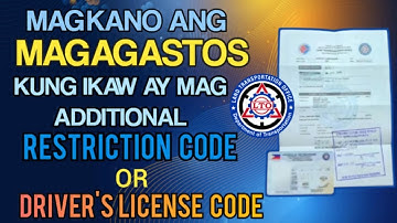 MAGKANO ANG MAGAGASTOS KUNG MAGPA ADDITIONAL NG RESTRICTION CODE OR DRIVER