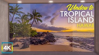8 HRS Relaxing Window View to Maui Beach with Palm Trees - 4K Sunset Over Tropical Island, Hawaii screenshot 5