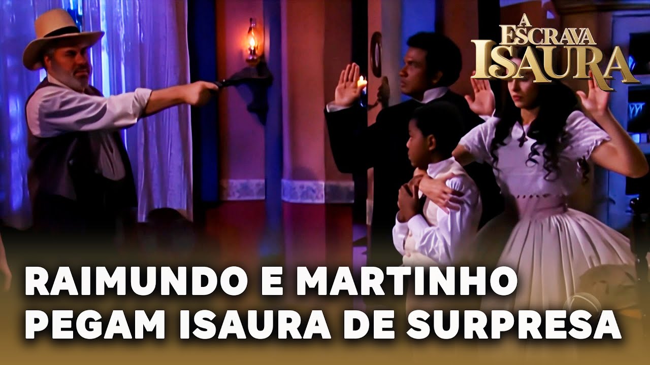A ESCRAVA ISAURA: Raimundo e Martinho surpreendem André, Isaura e Miguel durante a fuga