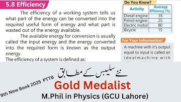 Efficiency | 9th Physics Chapter 5  | Punjab Textbook Board New Syllabus 2025 | RANA HASSAN ALI