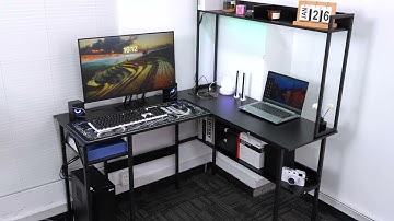 Unikito L Shaped Computer Desk with Hutch and Shelves
