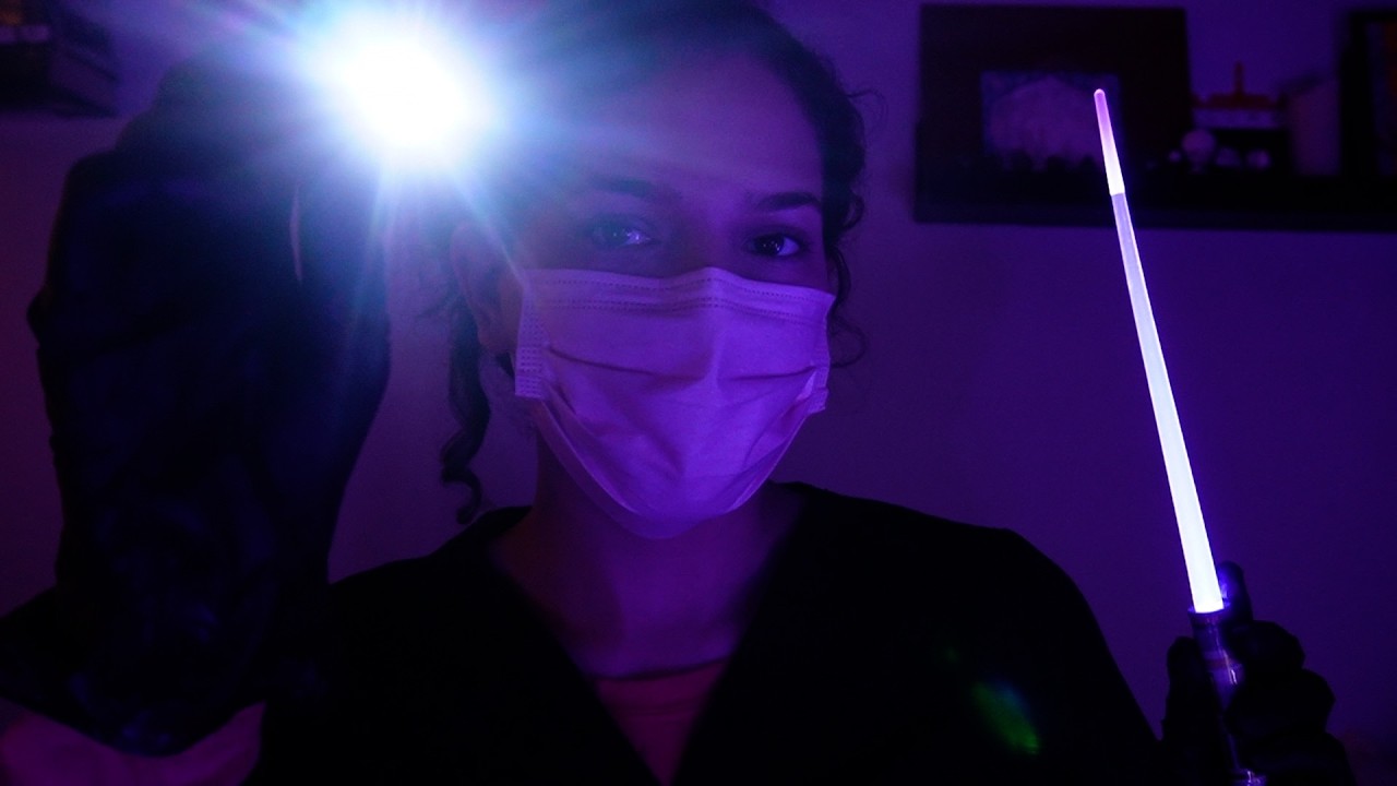 Eye test ASMR (Visual triggers, personal attention, pen light triggers, tongue clicking, gloves)