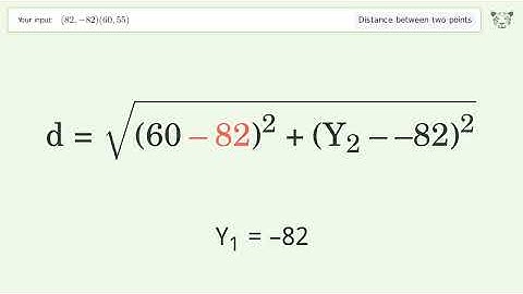 Find the distance between two points p1 (82,-82) and p2 (60,55): Step-by-Step Video Solution