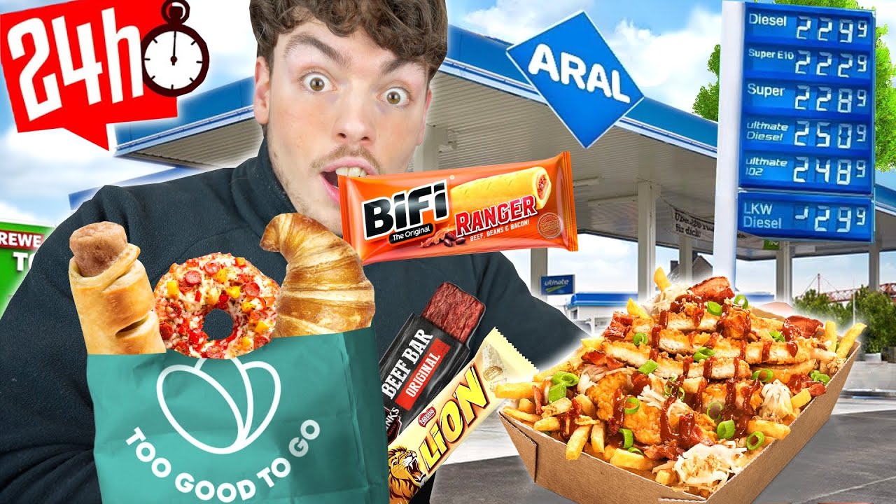 Nur von TANKSTELLEN ESSEN LEBEN für 24 STUNDEN (Teuer & Ungesund)